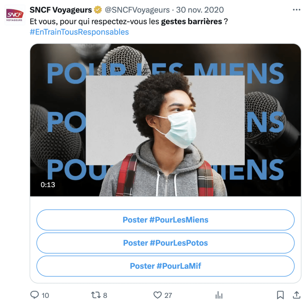 Tweet SNCF Voyageurs Covid 19 Gestes Barrieres Groupe SNCF, Réseaux sociaux